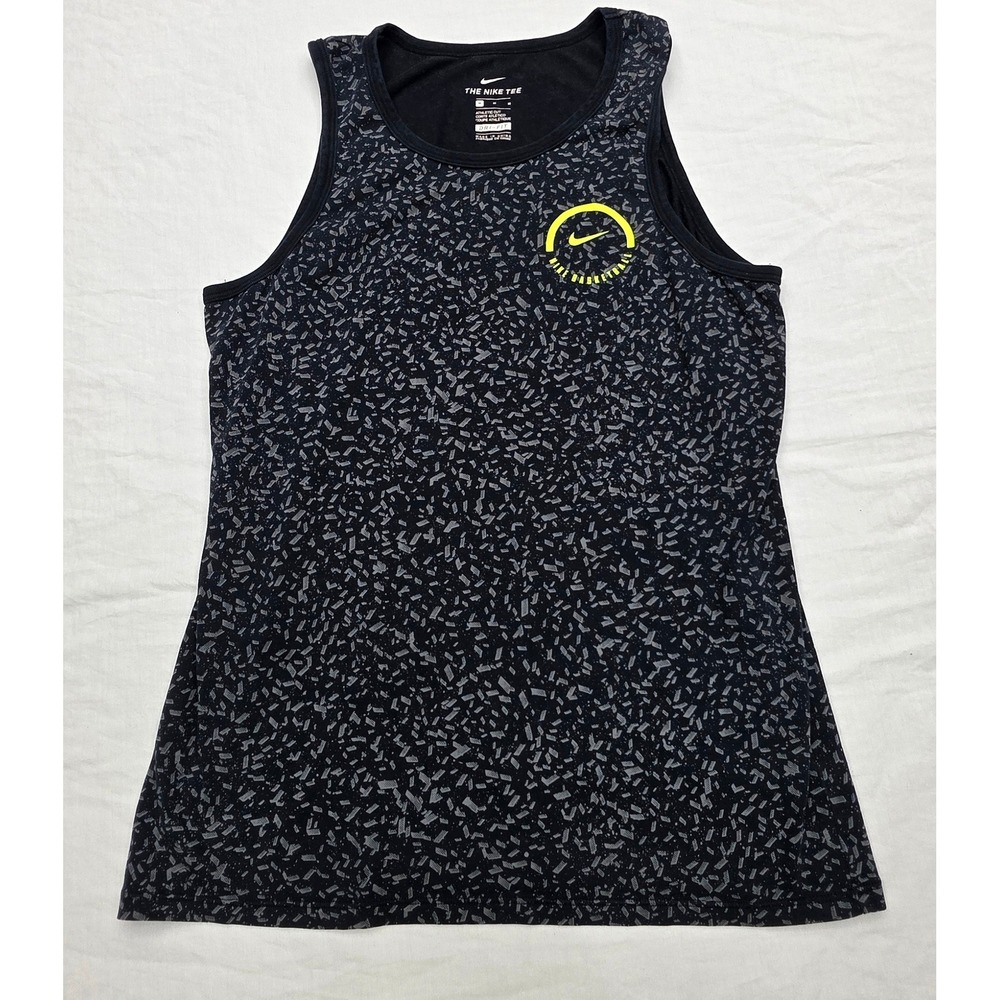 Nike Basketball Dri-FIT Tank Top Mens Medium Black Grey Confetti Print Neon Logo